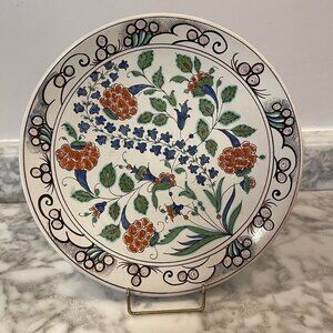 VTG ZACCAGNINI CERAMIC DECORATIVE PLATE FLORAL HAND PAINTED ITALIAN POTTERY 12”